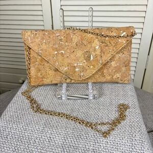 Gold flecked Cork Clutch Organic Cork Purse w/ removable chain strap purse gold